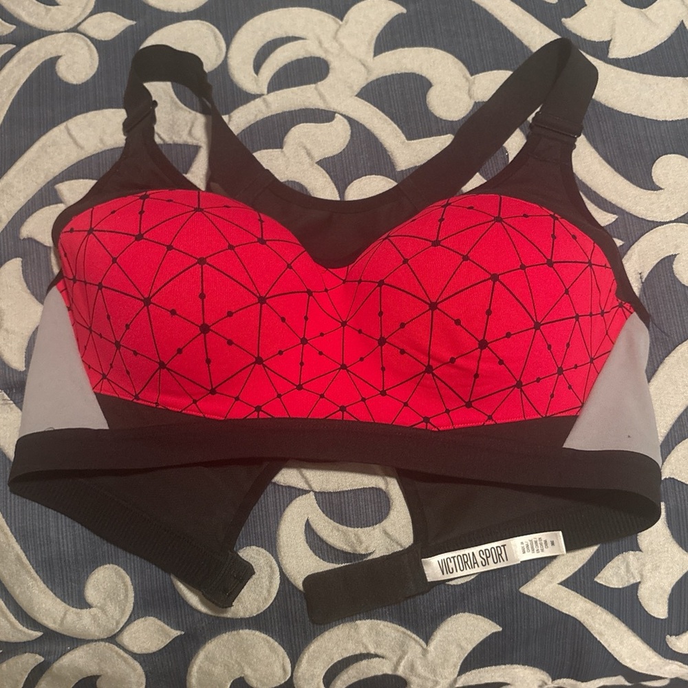 Victoria's Secret Red and Black Geometric Sports Bra